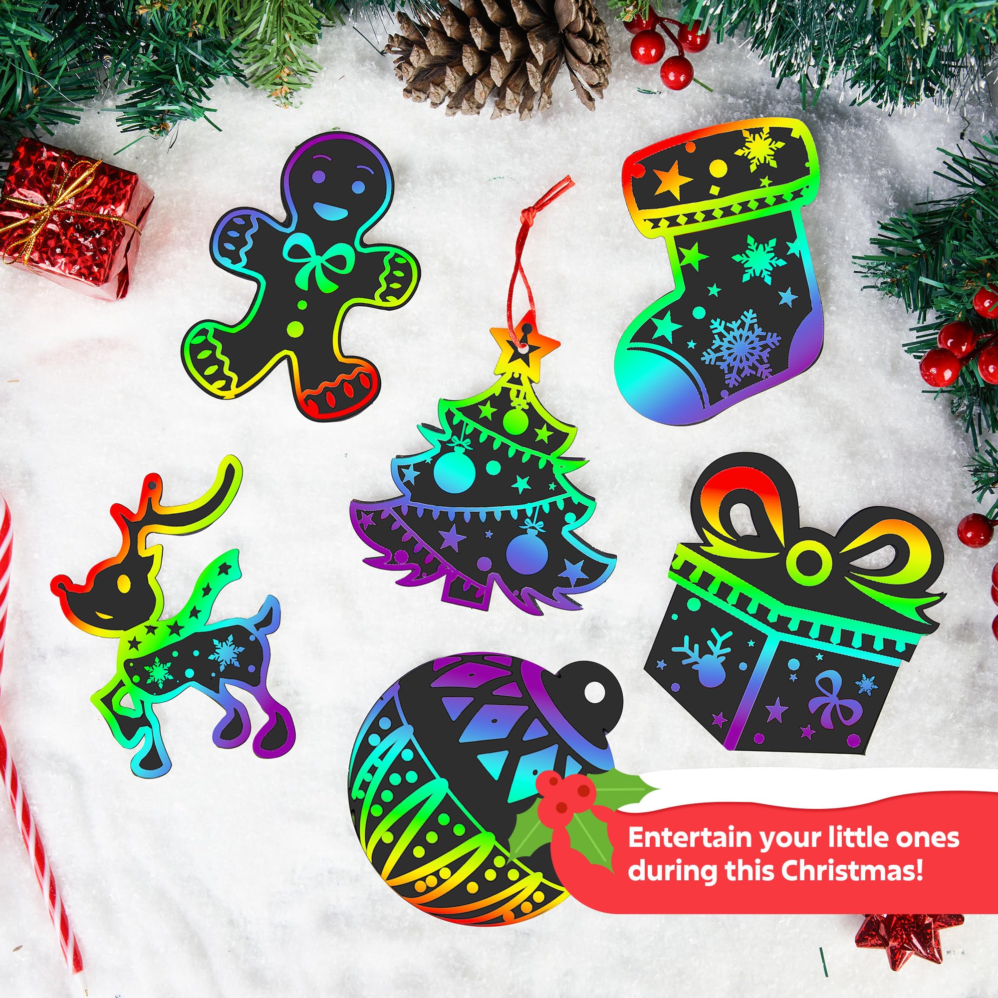 JOYIN snowman scratch-art ornament with rainbow reveal.