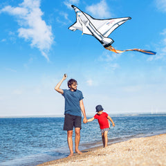 JOYIN Spaceship Kite flying at the beach on a sunny day.