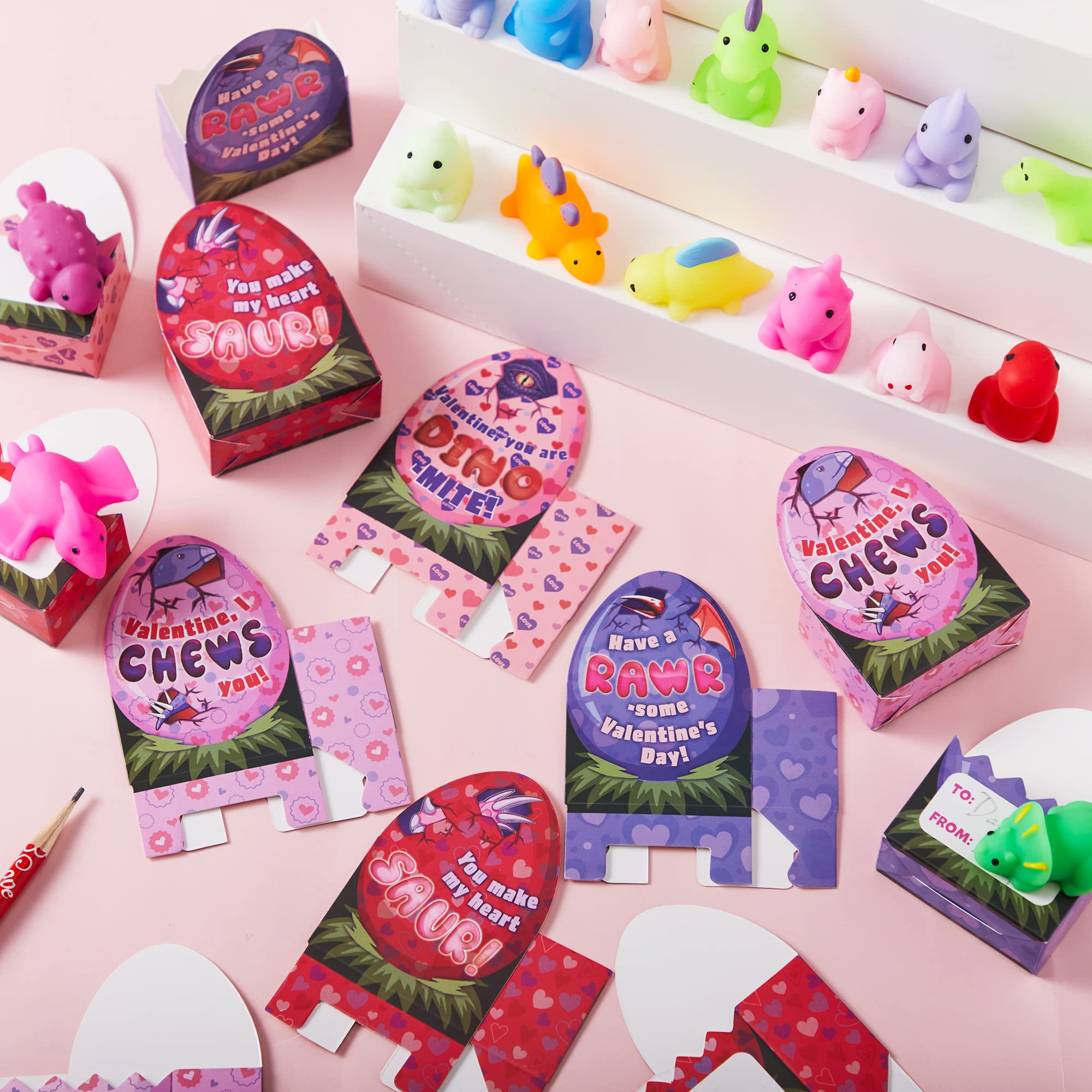 JOYIN squishy toy dino egg box detail highlights colorful designs and tactile fun.