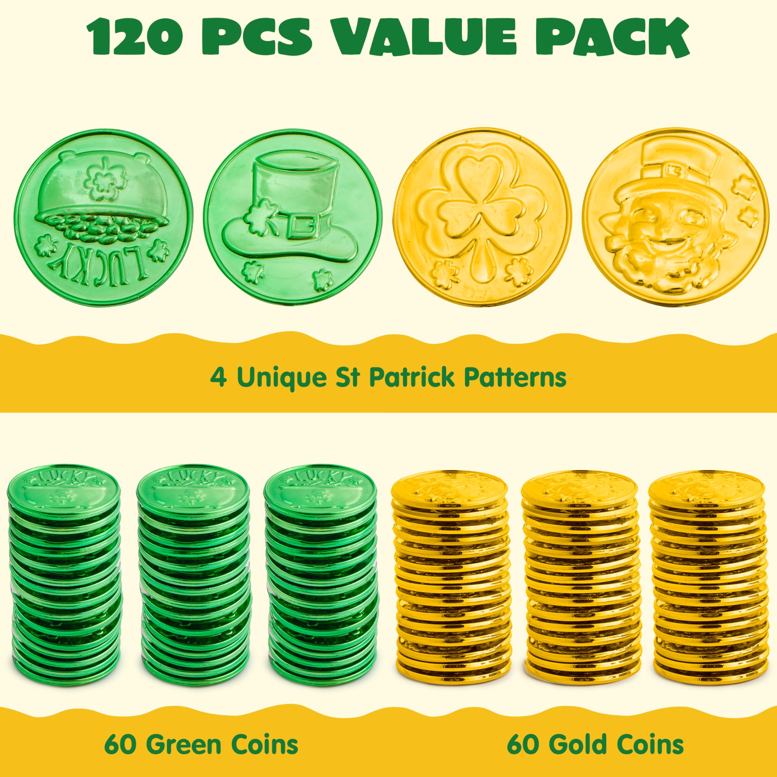 JOYIN St Patrick's coins green cauldron pattern creates playful centerpieces