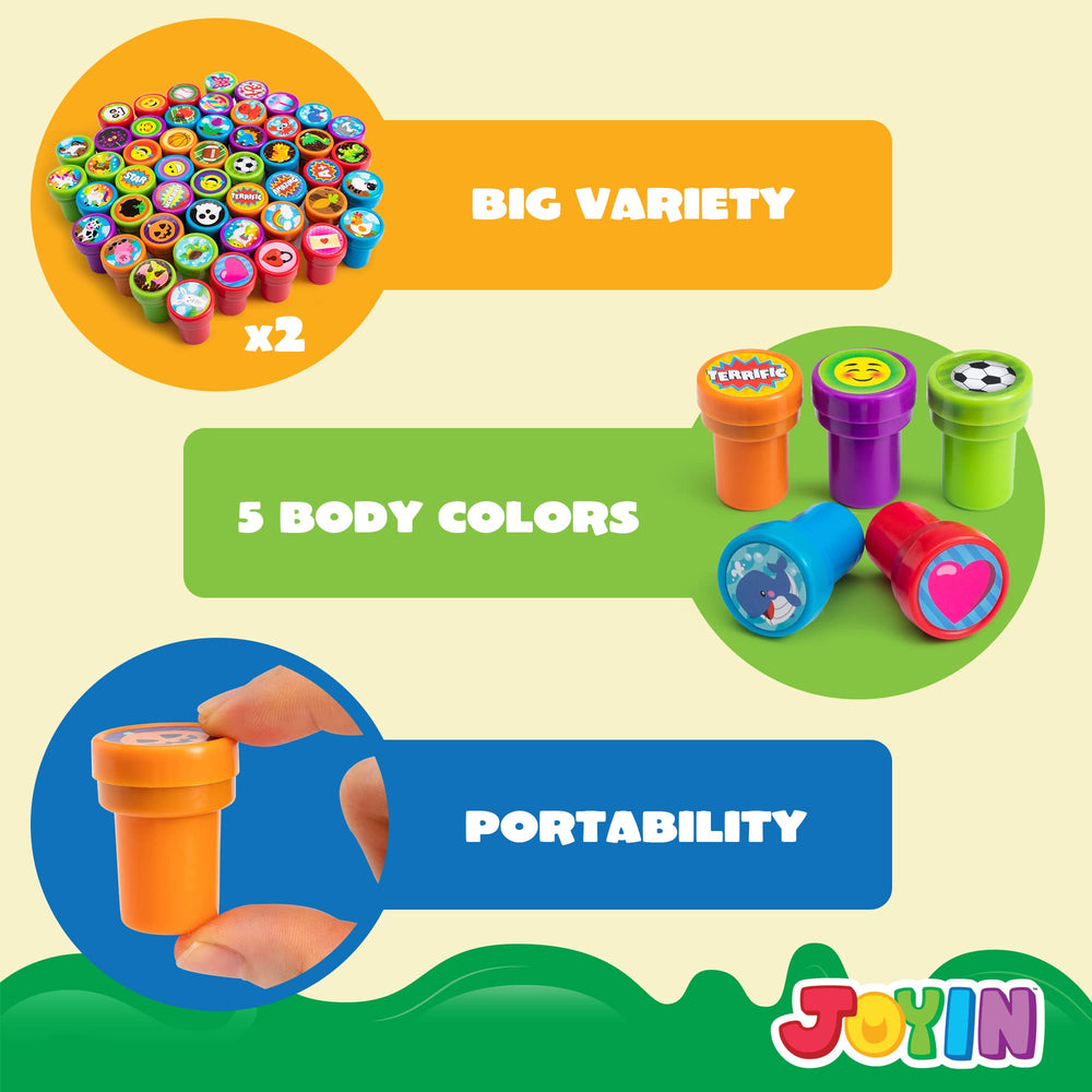JOYIN stamps used as party favors and classroom prizes for engaging activities.