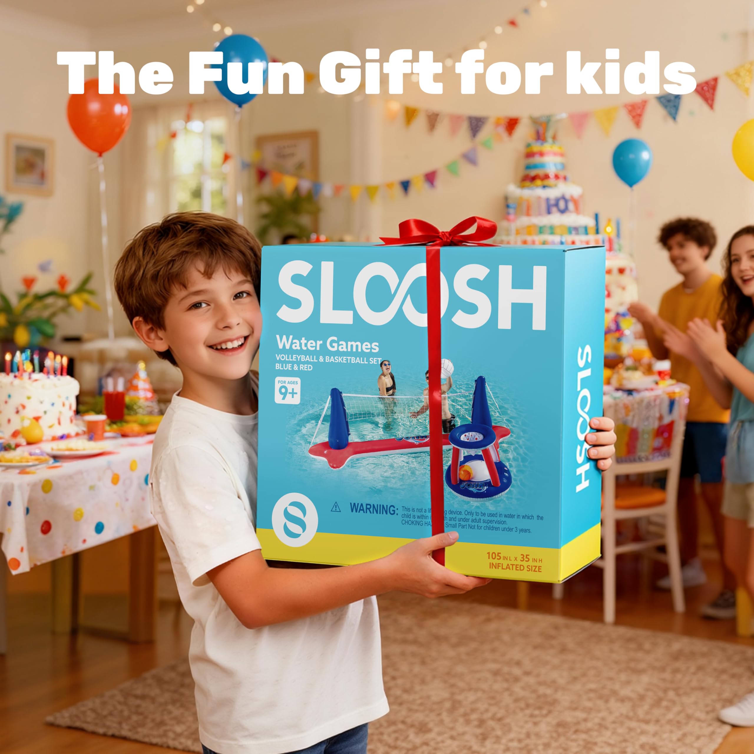 JOYIN summer pool scene showing all-in-one inflatable games setup for families.