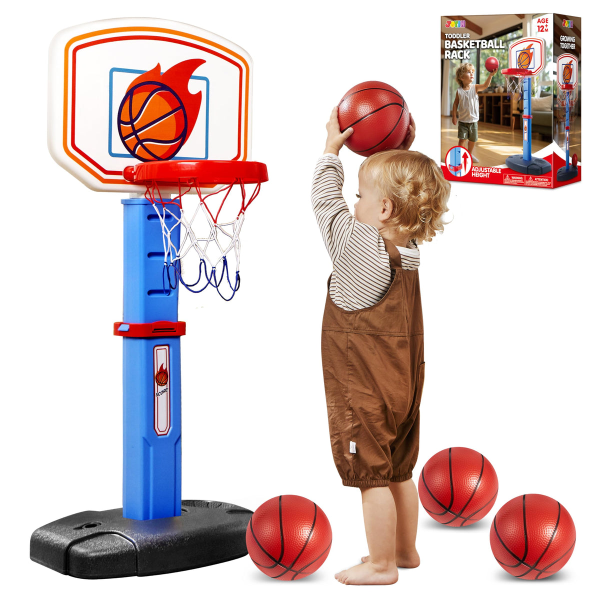 JOYIN toddler basketball hoop adjustable height ready for growing kids.