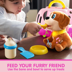 JOYIN plush dog with interactive music button for learning moments.