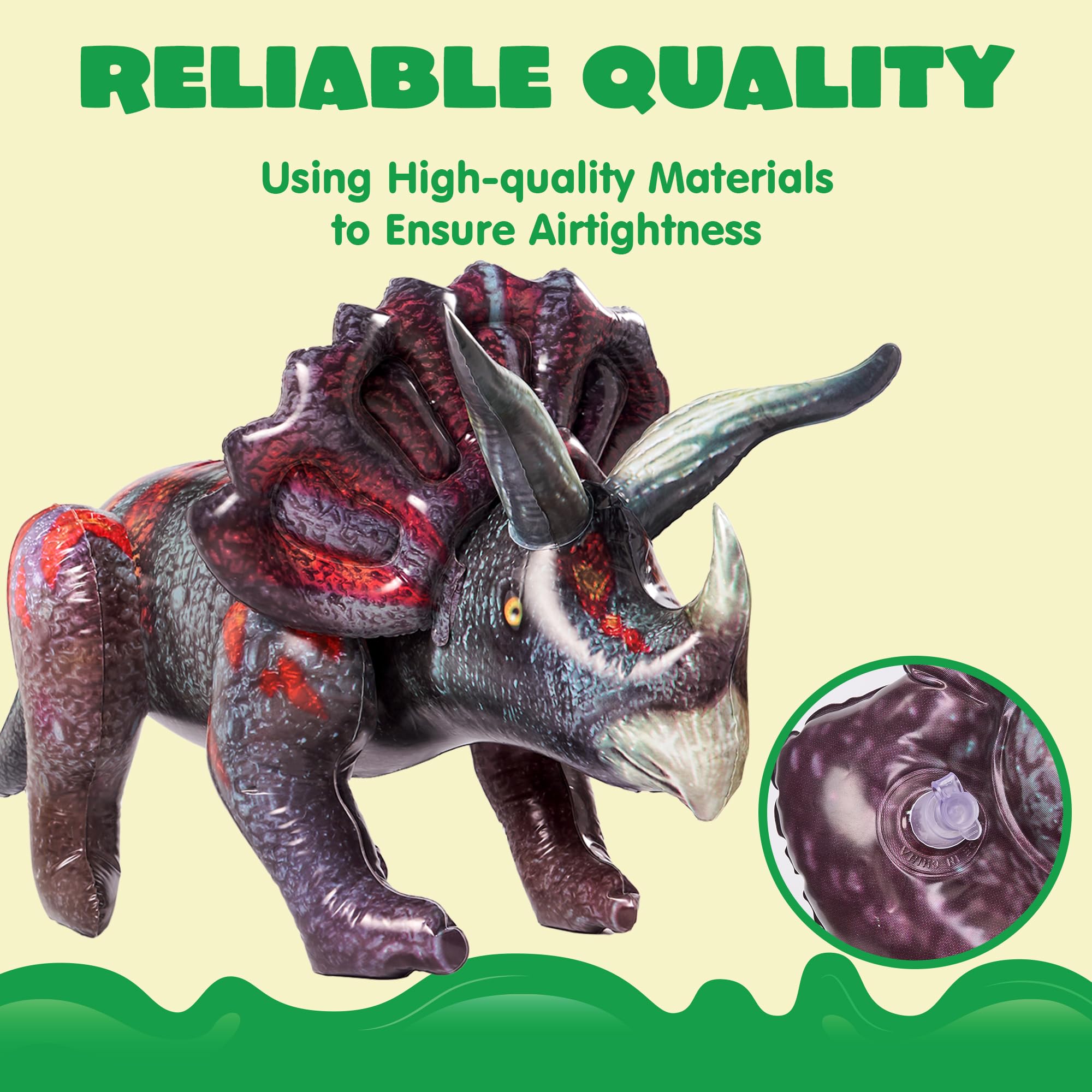JOYIN Triceratops 43in stands on legs for stable display.