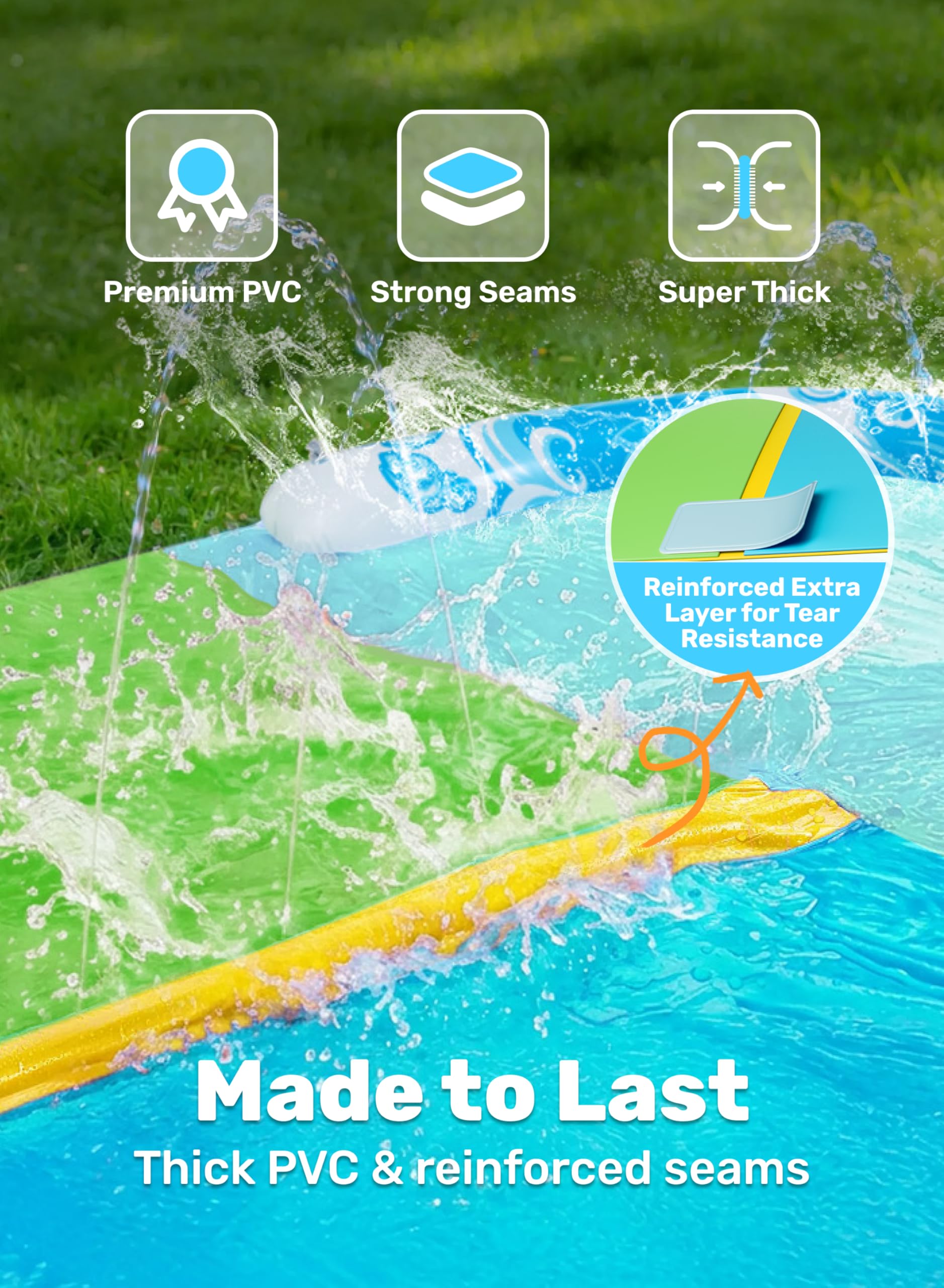JOYIN ultra-slippery surface for smooth, fast slides with splash protection.