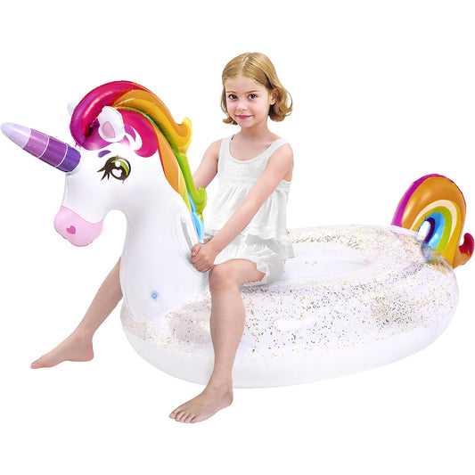 JOYIN Unicorn Float with sparkly glitters enhances sunny pool fun.