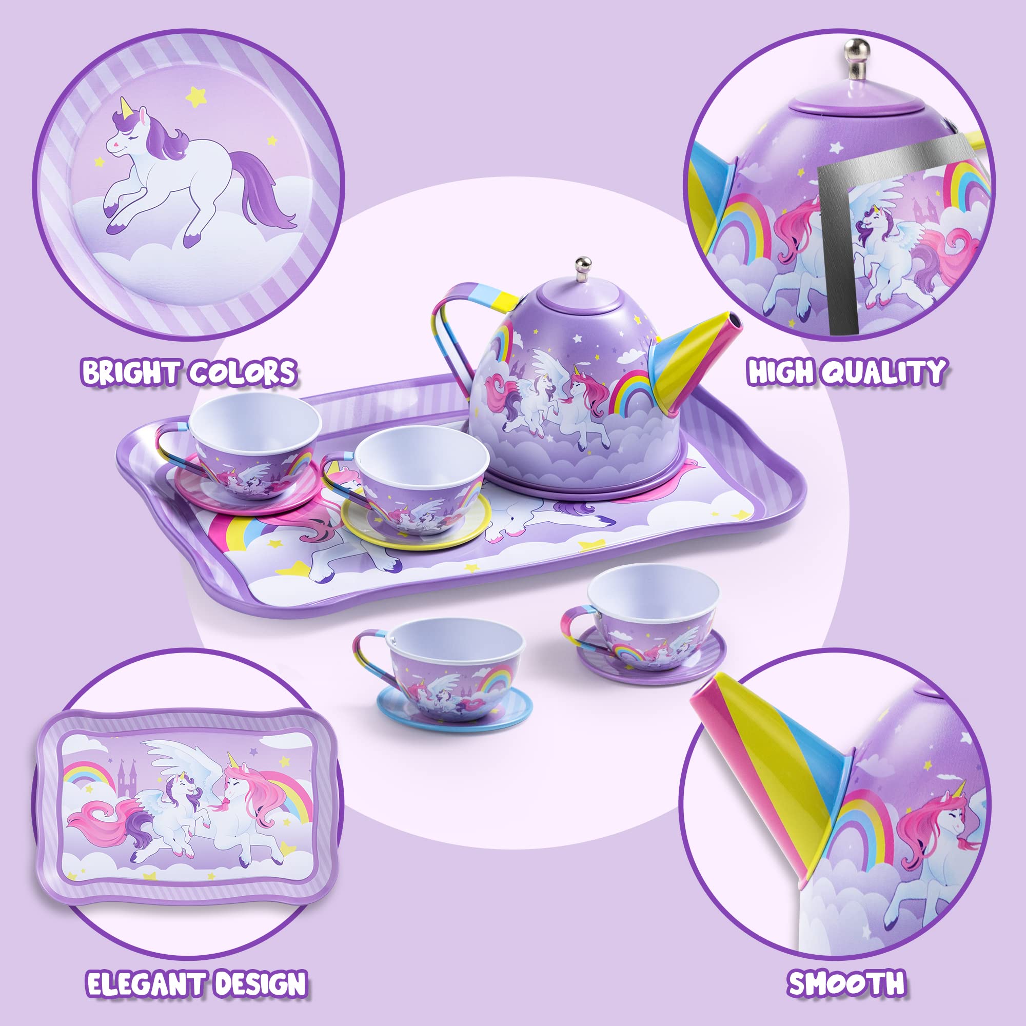 JOYIN unicorn tea party medium plates for sharing pretend snacks