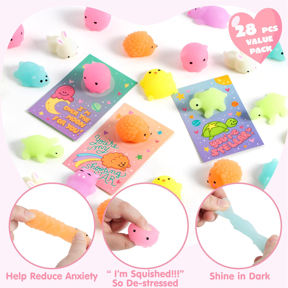 JOYIN Valentine exchange cards with squeezy mochi for party favors