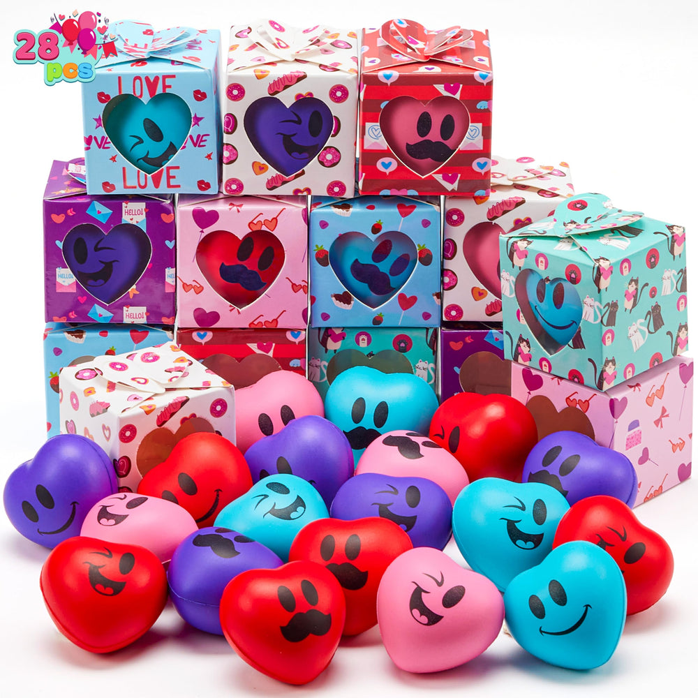 JOYIN Valentine heart stress ball in gift box with window, ideal for classroom decor.