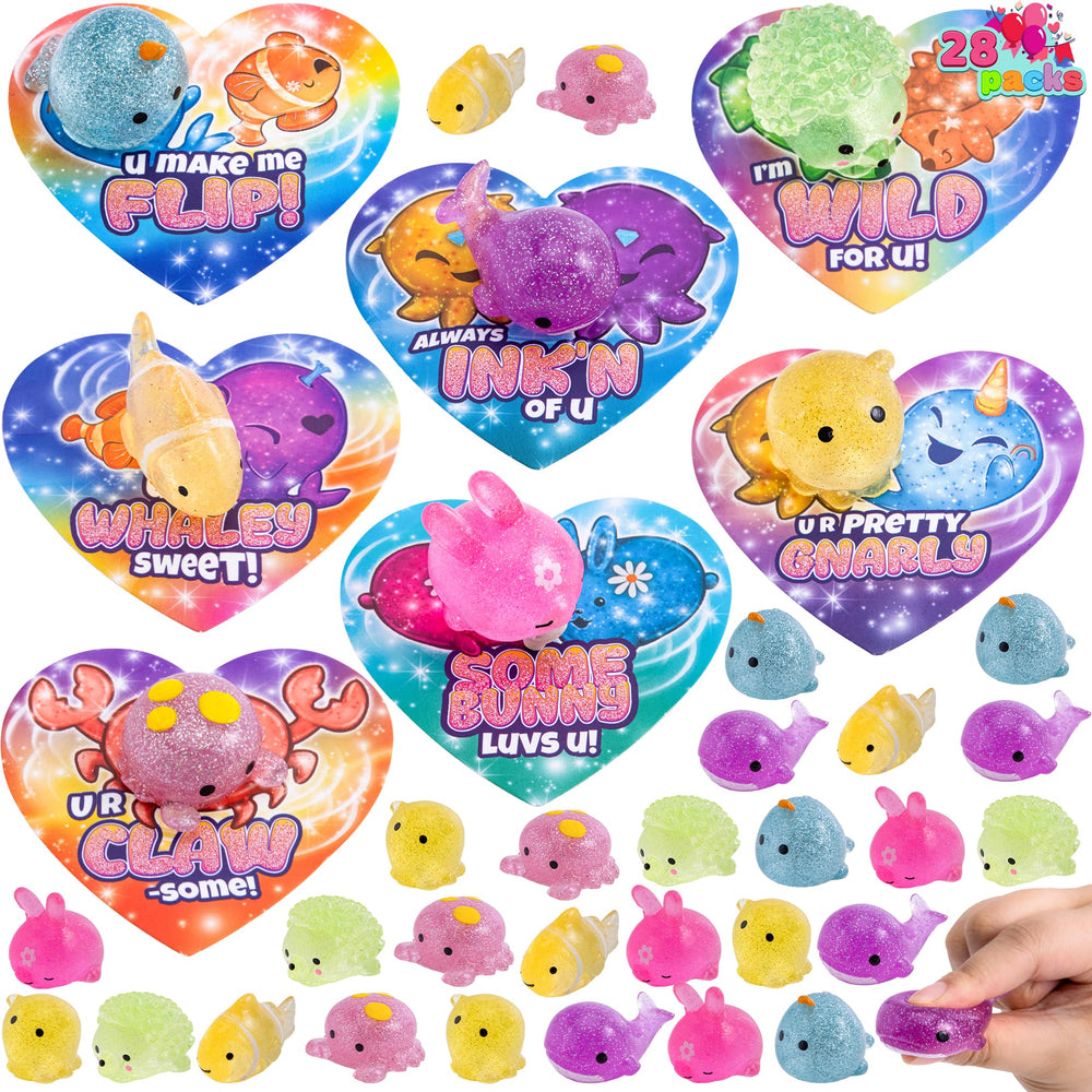 JOYIN Valentine Mochi sea animals glitter toy close-up, durable and kid-safe squishy.