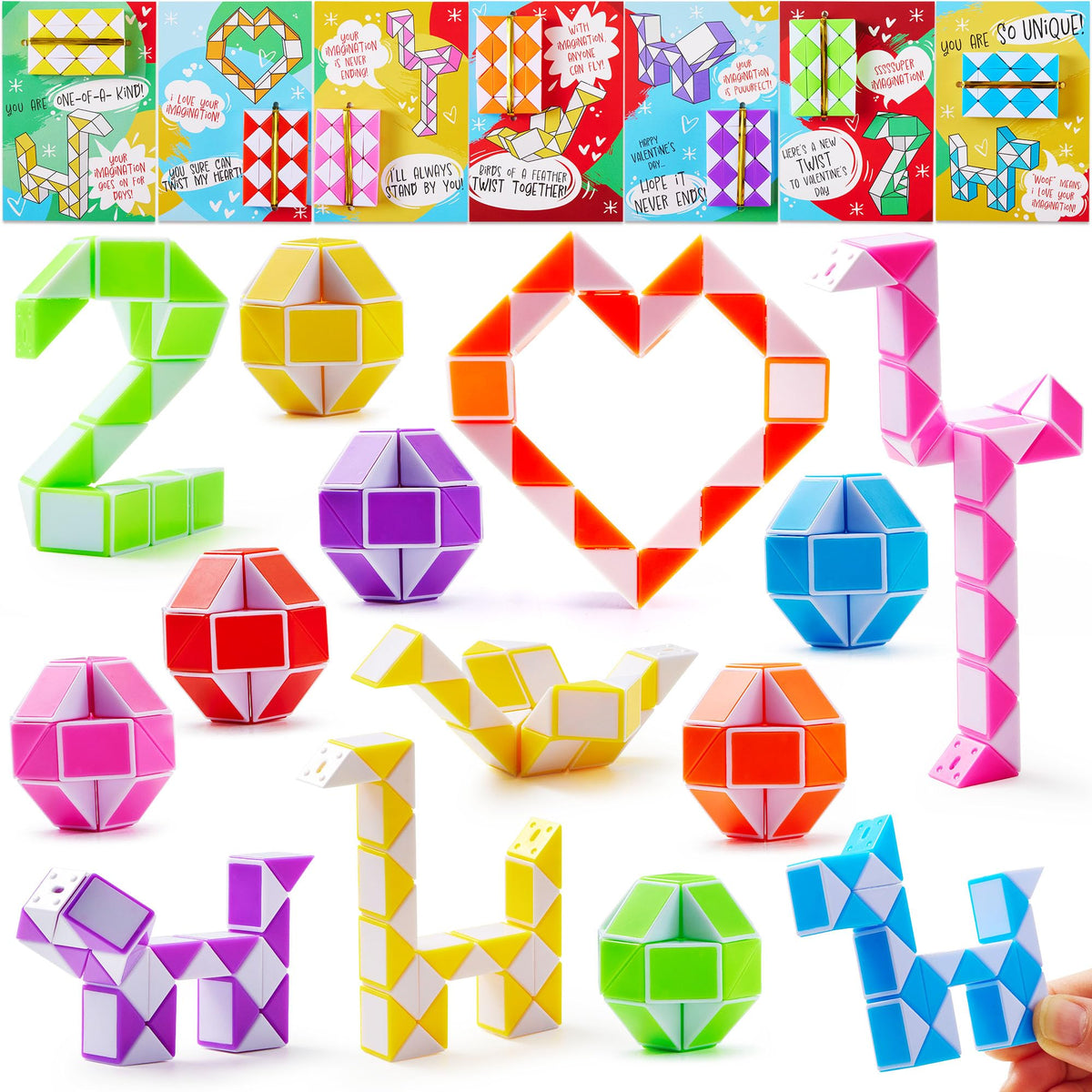 JOYIN Valentine snake twist card designs for classroom exchanges and party prizes
