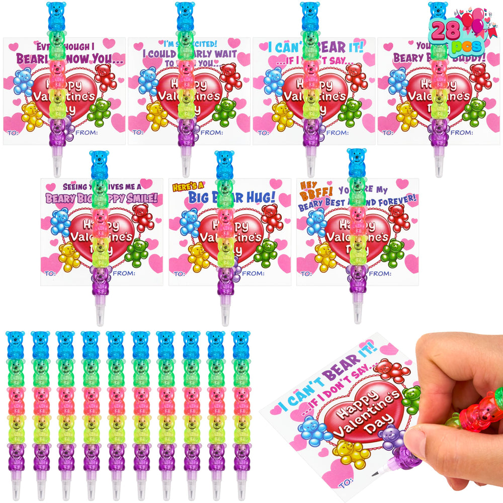 JOYIN valentines bear pencils and cards in package, ready for classroom gifting.
