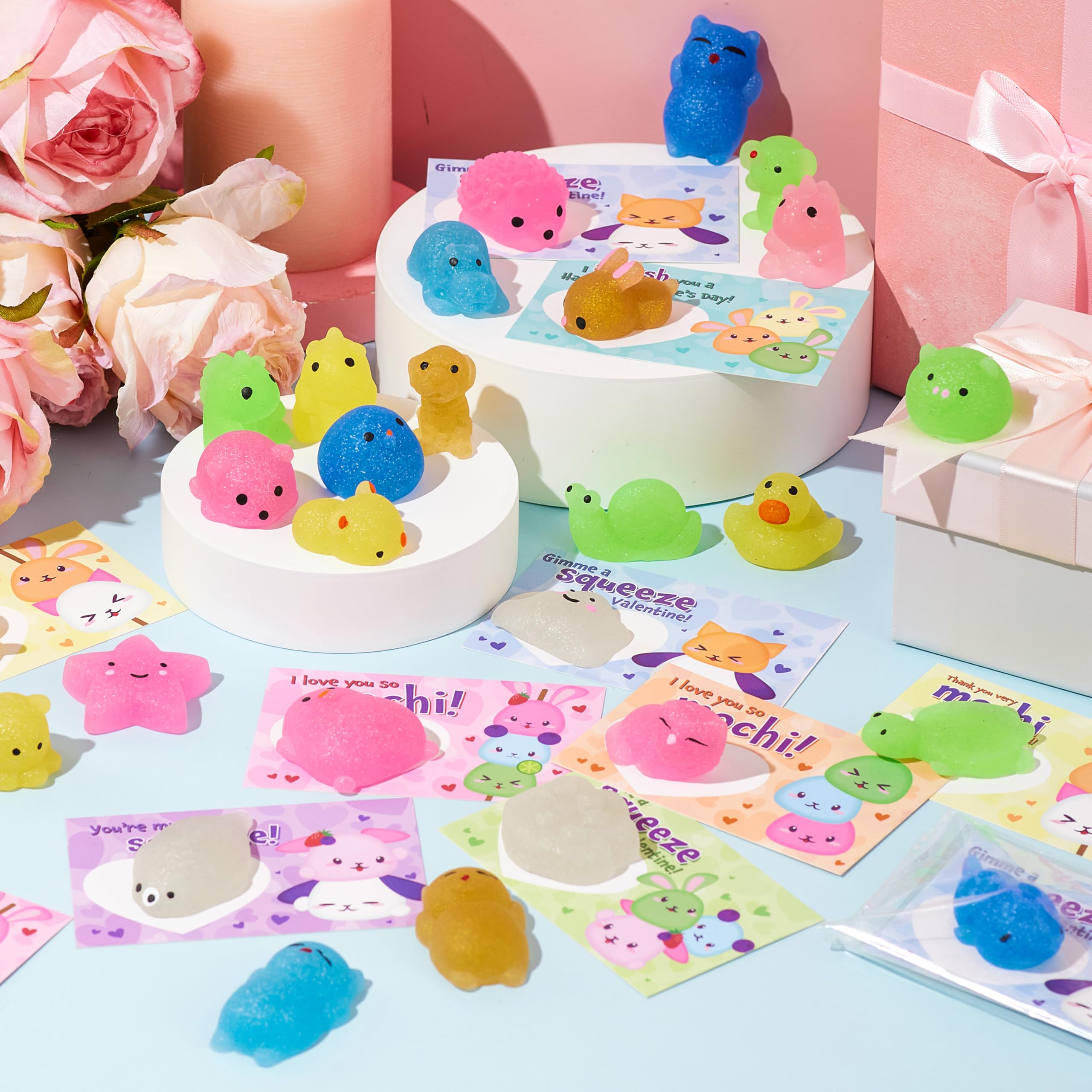 JOYIN Valentines cards for kids paired with cute squishy toys for party favors