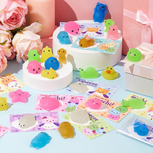 JOYIN Valentines cards for kids paired with cute squishy toys for party favors