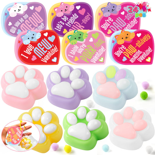 JOYIN valentines cat paw fidget toys in six colors, ideal classroom gifts.