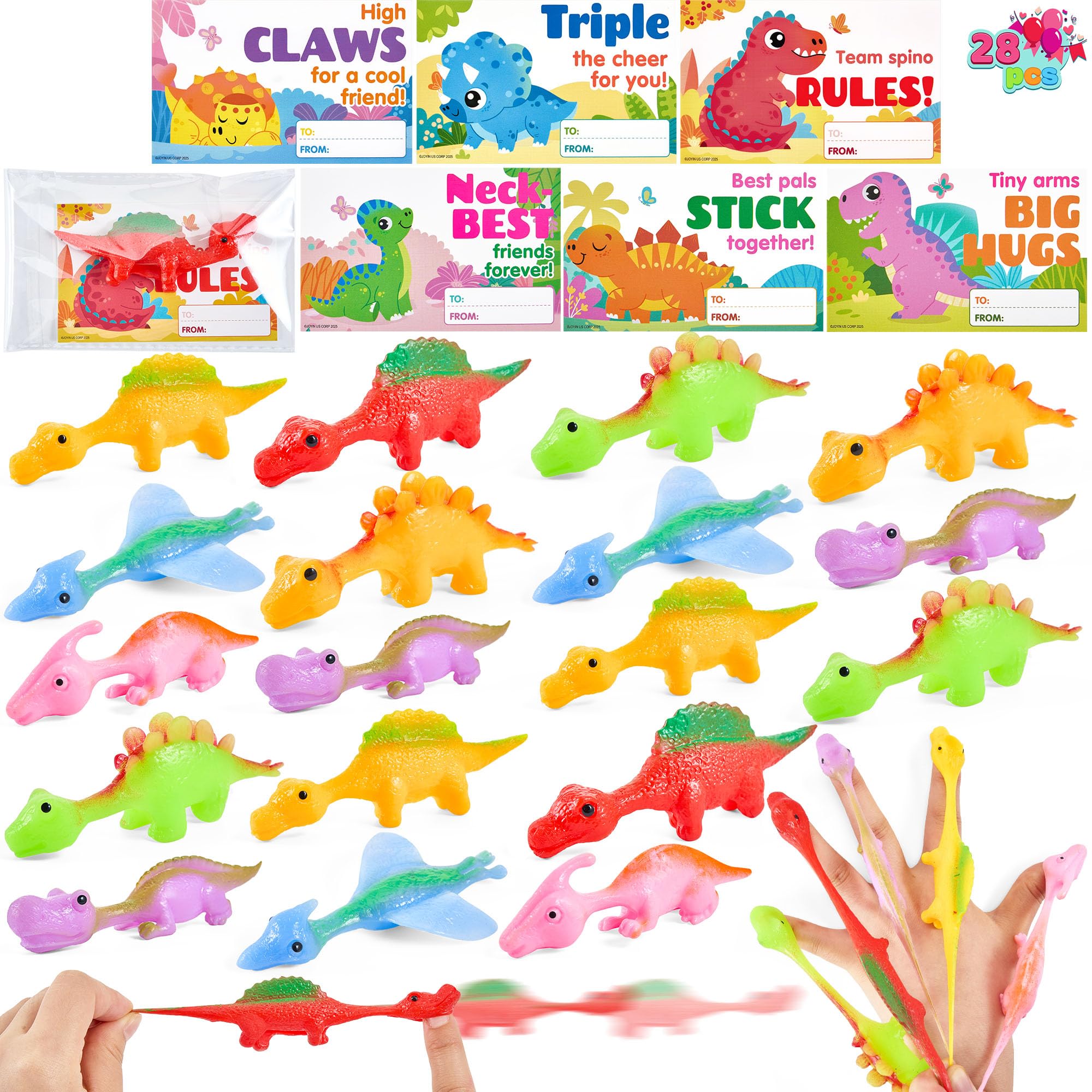 JOYIN Valentine's Day dino slingshot toys with cards for classroom gifts
