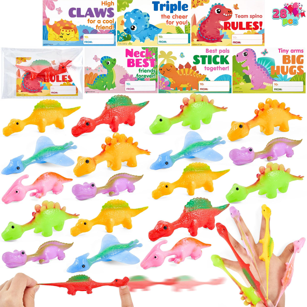 JOYIN Valentine's Day dino slingshot toys with cards for classroom gifts