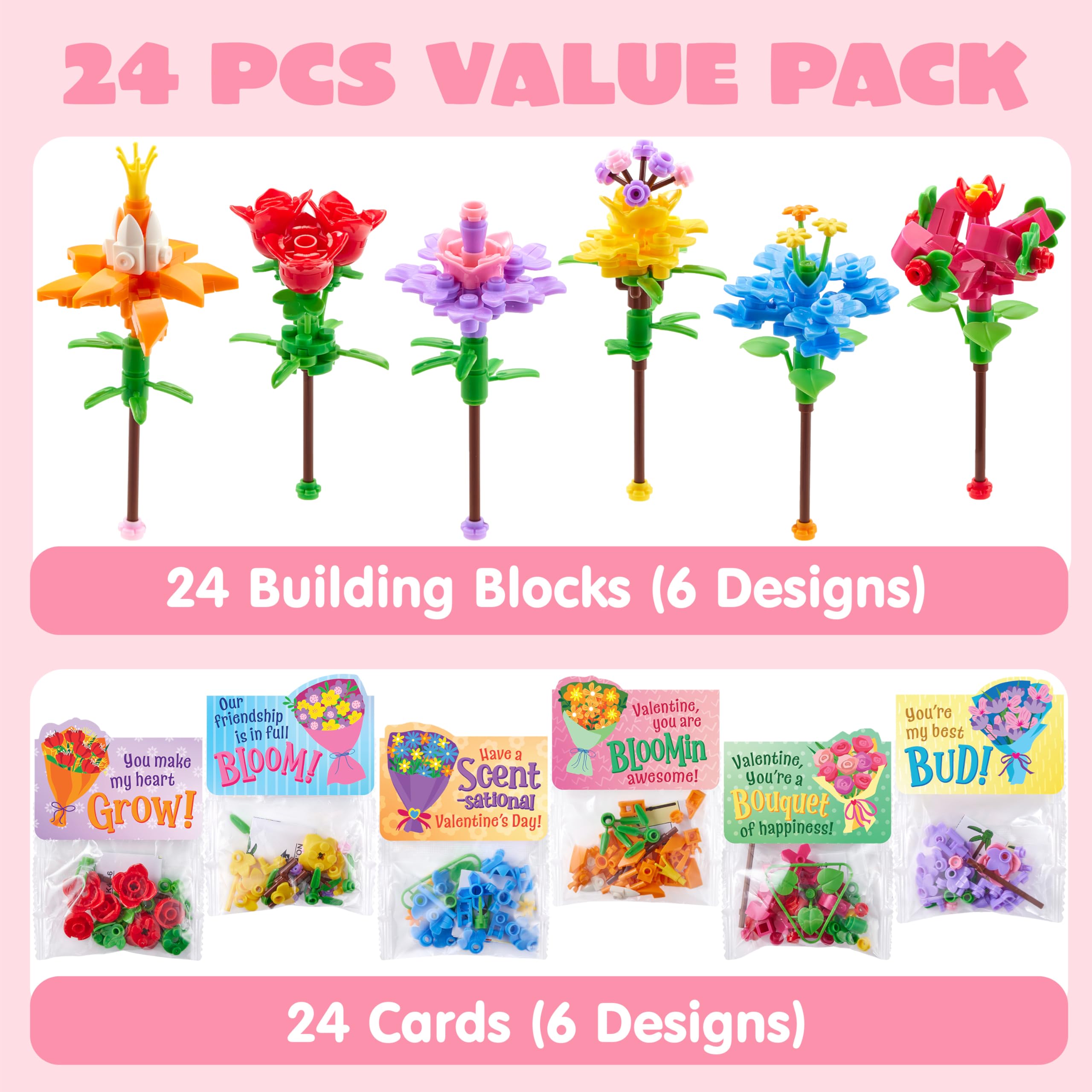 JOYIN Valentine’s flower bouquet blocks design-02 with playful shapes for party favors.