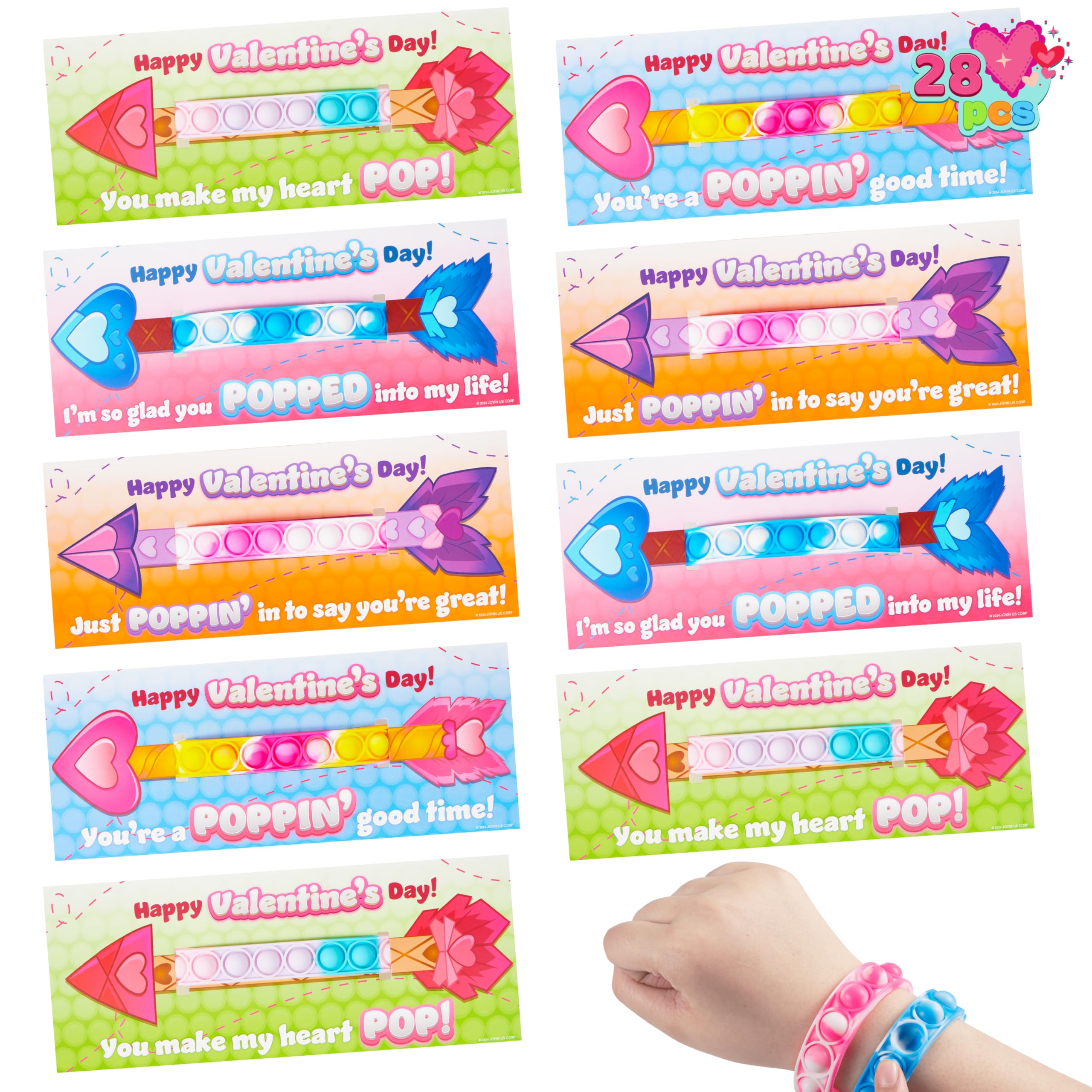 JOYIN valentines pop bracelet close-up, a wearable fidget toy for classroom stress relief.