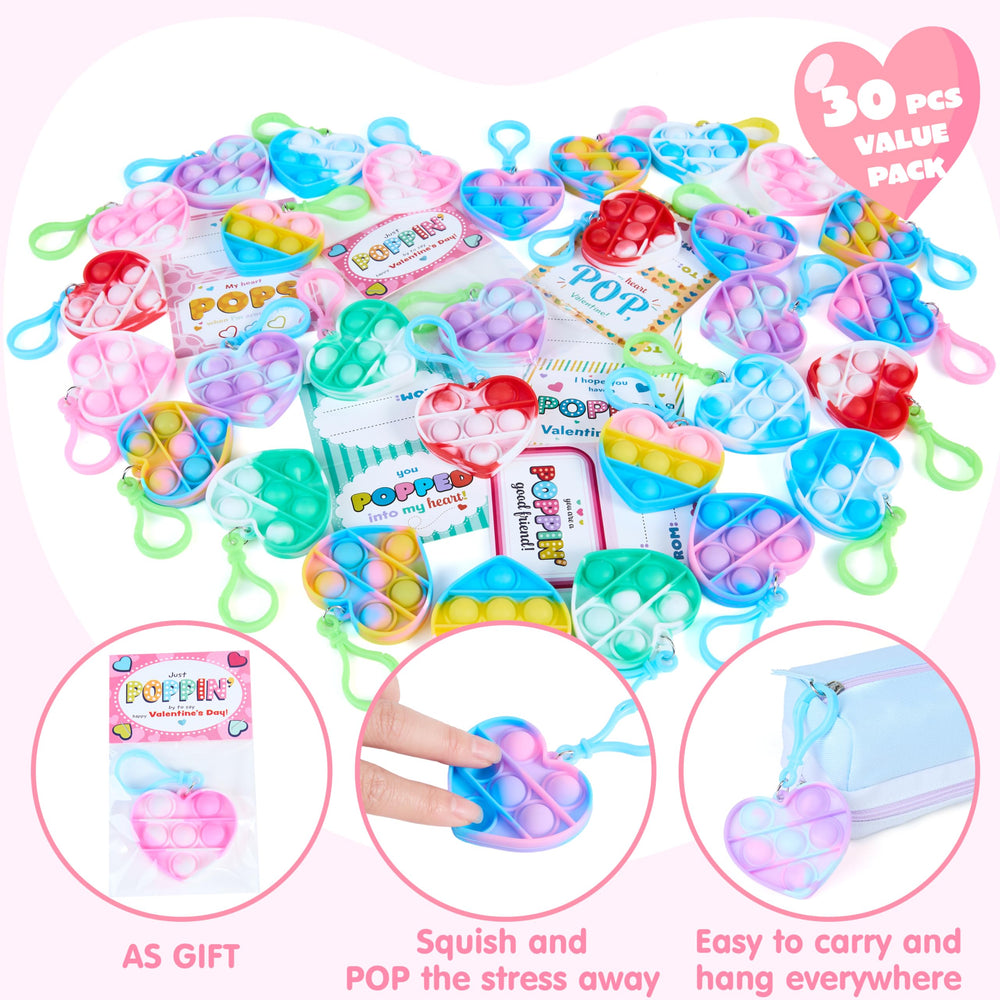 JOYIN Valentine's pop fidget bear keychain for desk distraction relief.