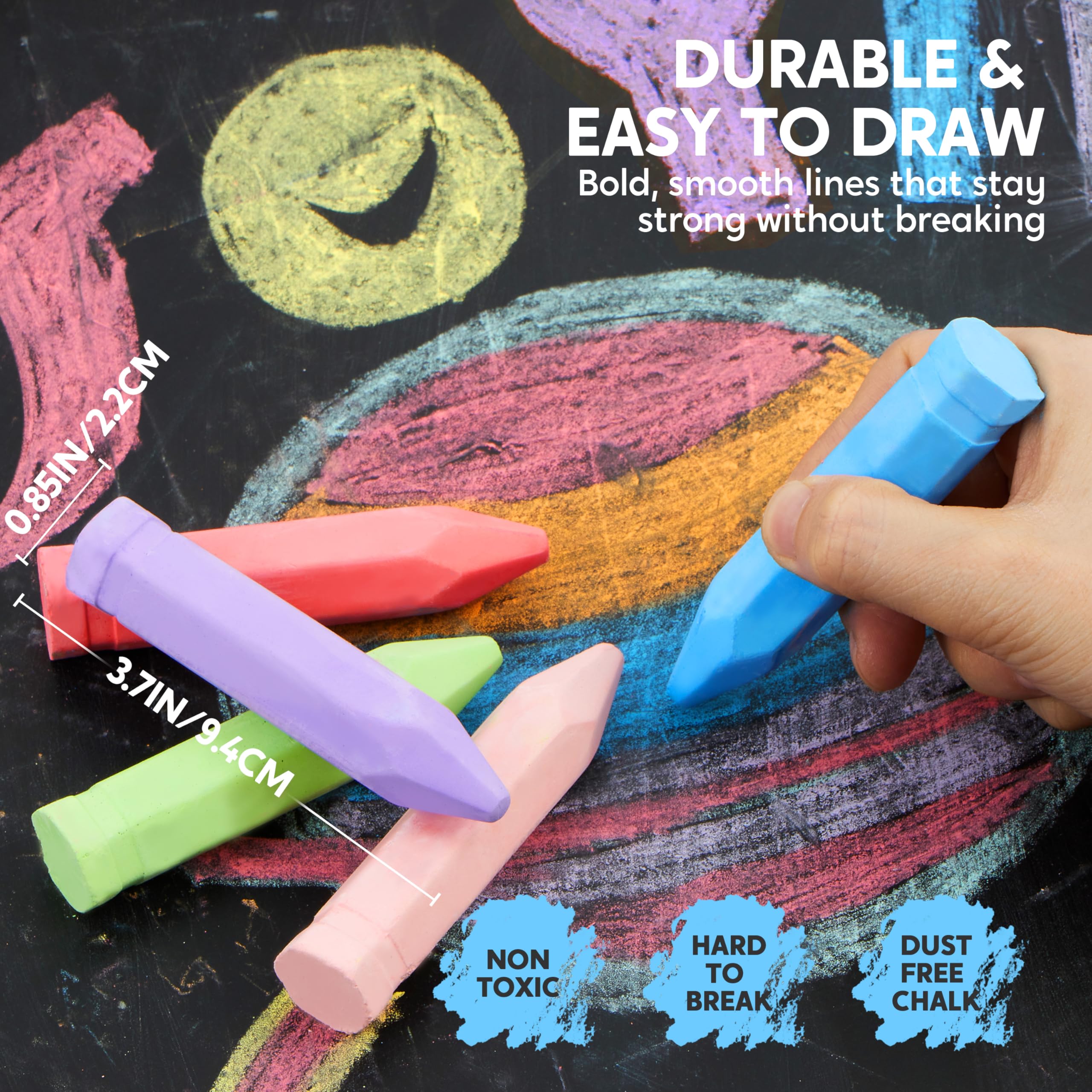 JOYIN washable chalk cleans easily from sidewalks and boards.