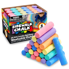 JOYIN 24-piece washable sidewalk chalks on a driveway with vibrant colors.