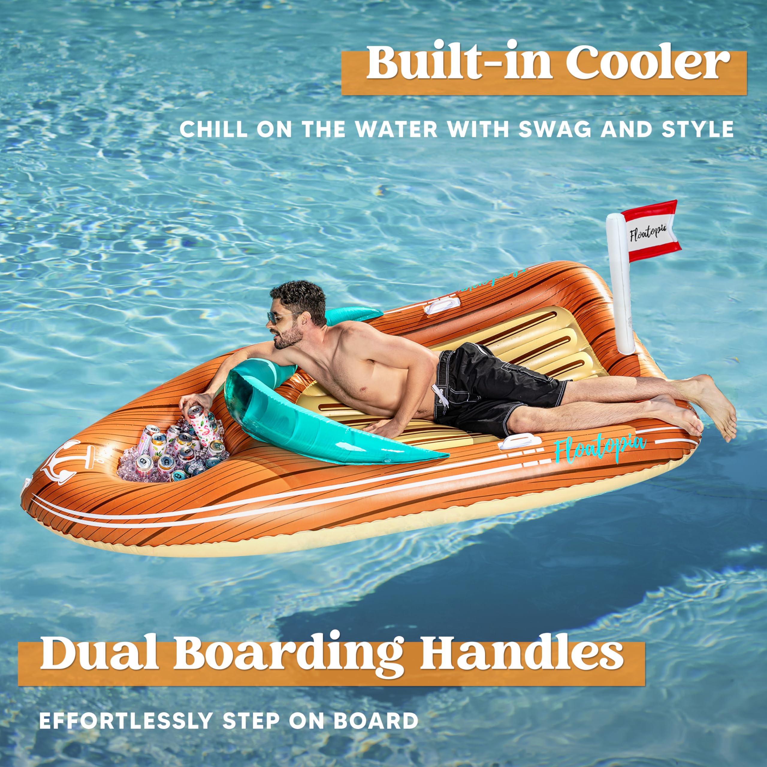 JOYIN wooden boat design pool lounger adds whimsy to pool parties