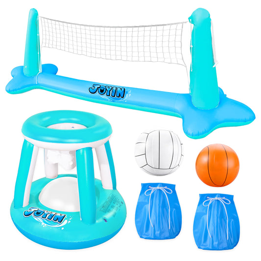 JOYIN XL volleyball net in pool measures 125x38 for stable, realistic in water play