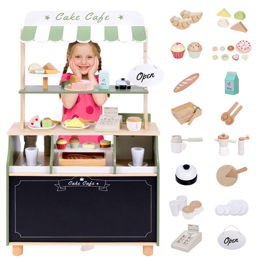 Joylike wooden coffee shop play set counter for imaginative cafe roleplay.
