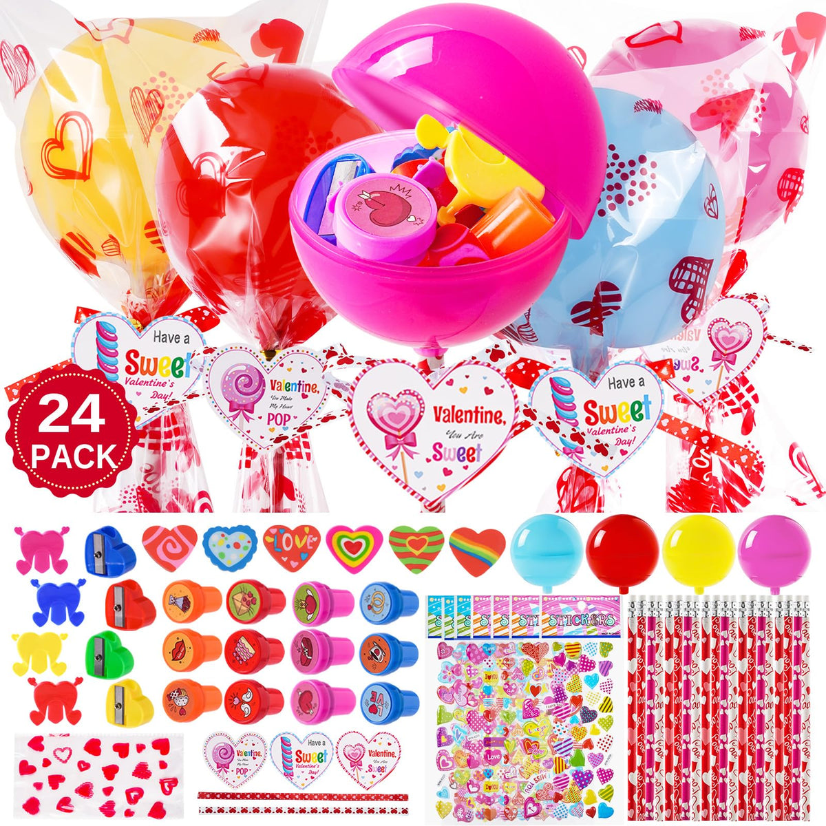 JOYLOKY 240pcs stationery set with giant lollipop for classroom gifting
