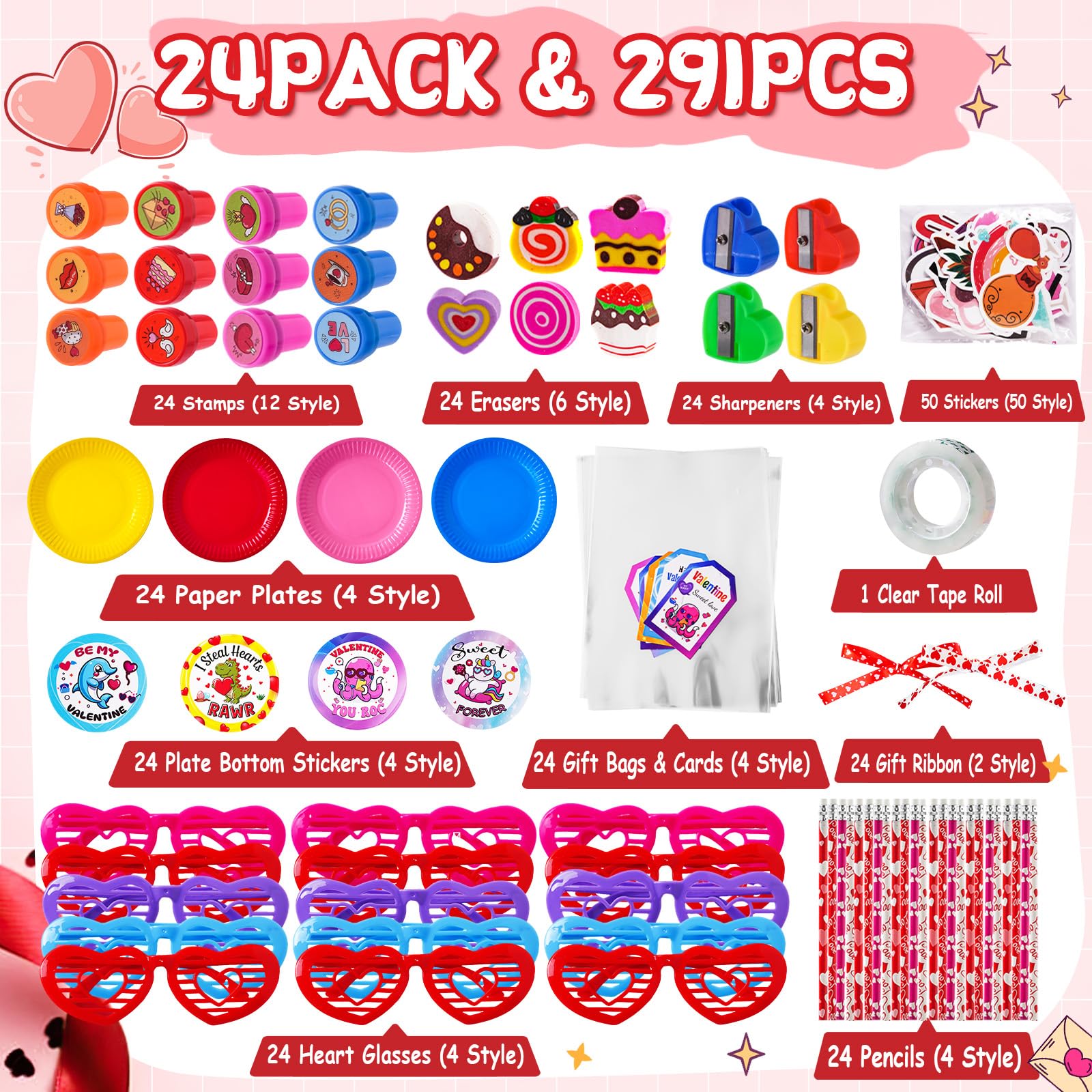 JOYLOKY 291pcs Valentines Stationery Set bottom stickers on plates for festive cards