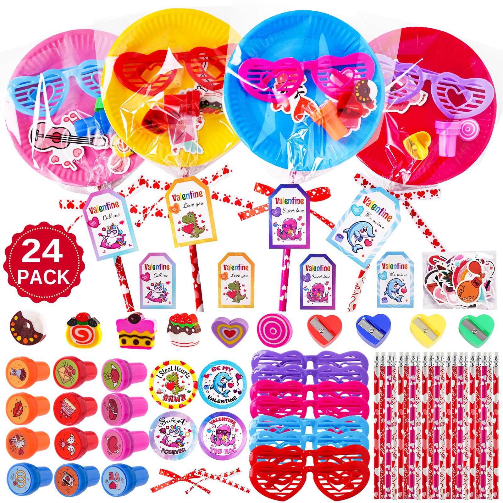 JOYLOKY 291pcs Valentines Stationery Set plates display for classroom activities and exchanges