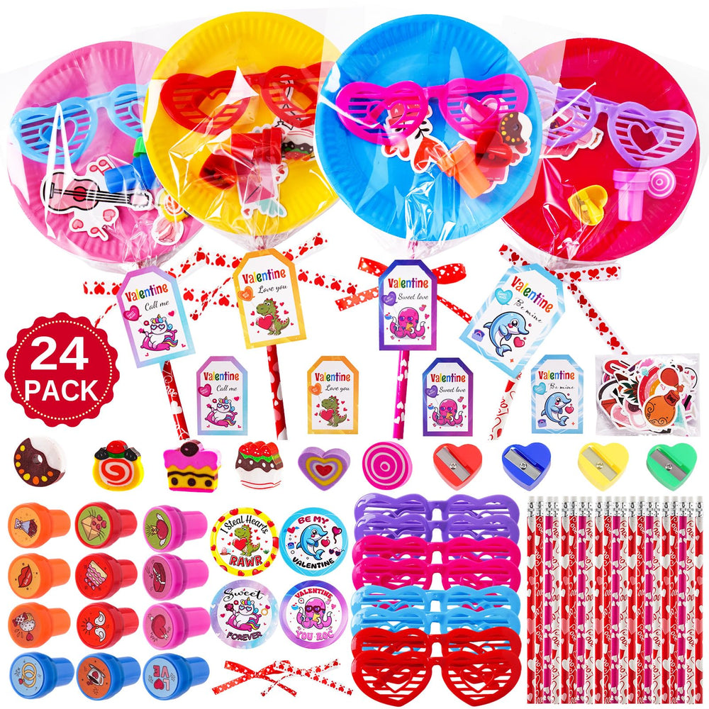 JOYLOKY 291pcs Valentines Stationery Set plates display for classroom activities and exchanges