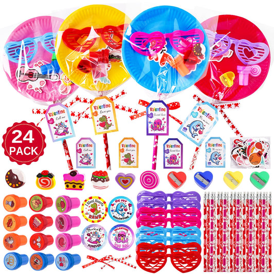 JOYLOKY 291pcs Valentines Stationery Set plates display for classroom activities and exchanges