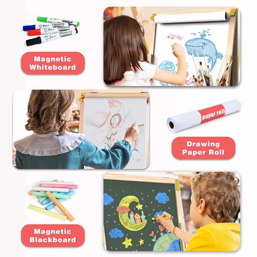 Joyooss pine wood easel features smooth finish and rounded corners.