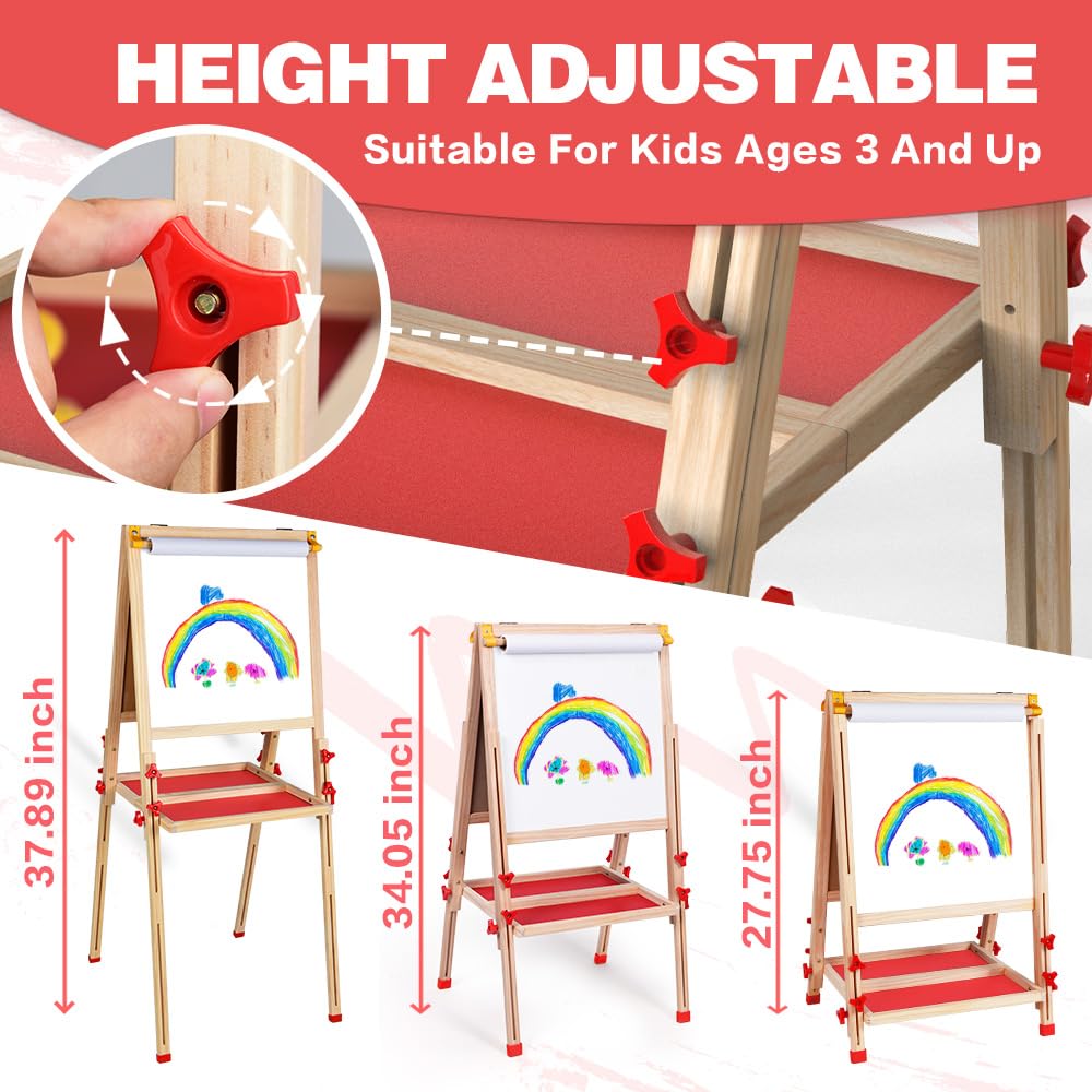 Joyooss easel shows adjustable height and paper roll width.