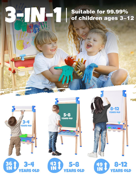 JOYOOSS Easel shows its magnetic whiteboard and chalkboard surfaces in action
