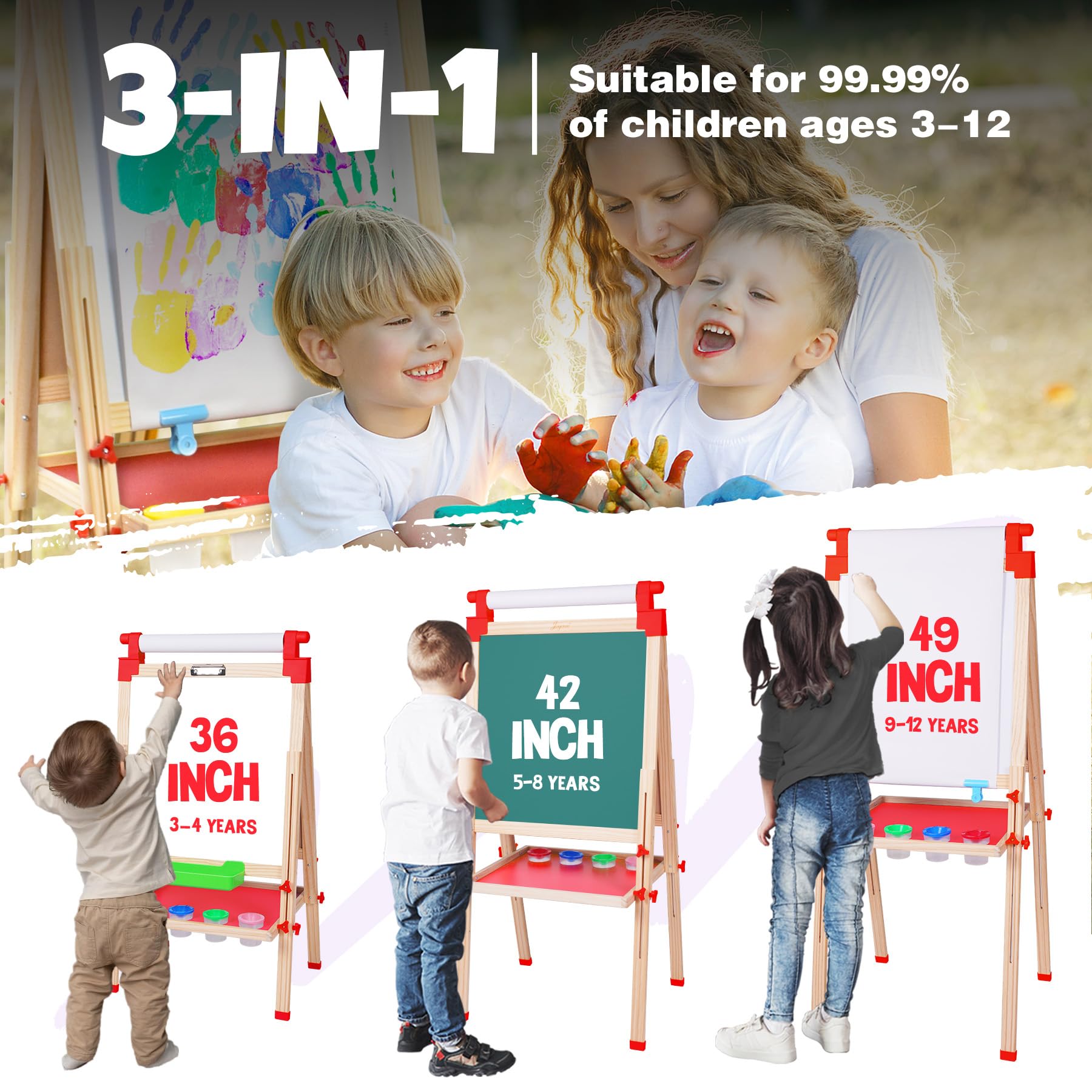 JOYOOSS easel shows paper roll attachment for quick art sessions.