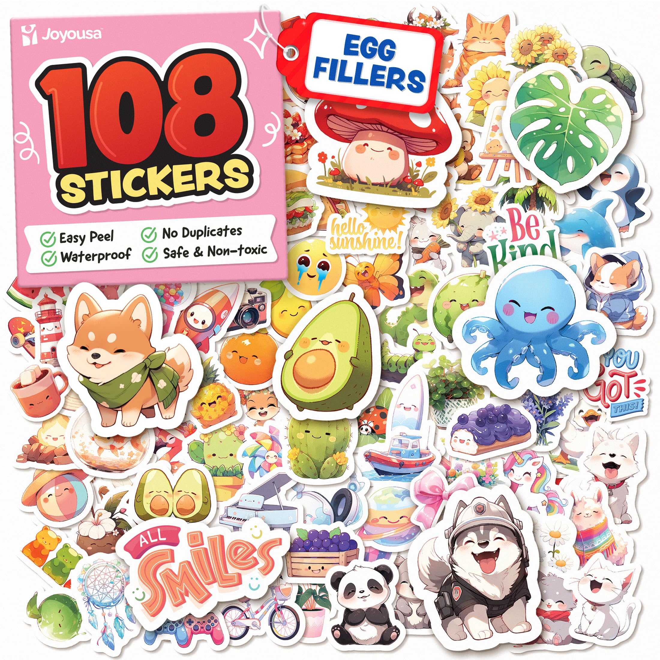 Joyousa cute stickers for kids—fruits and animals—perfect for labeling water bottles