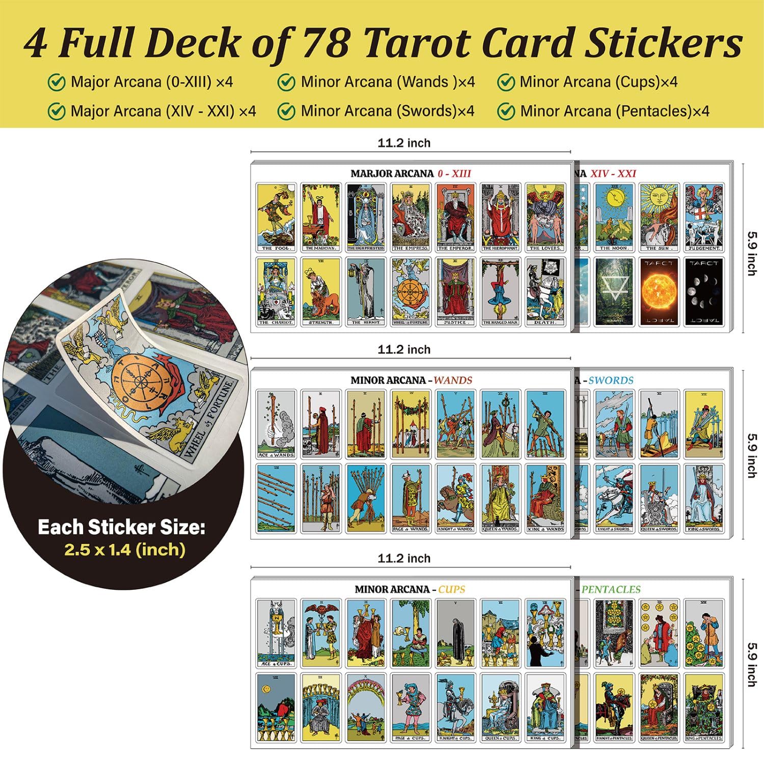 Joyppy tarot stickers on 2.5 x 1.4 inch sheets for quick daily spreads
