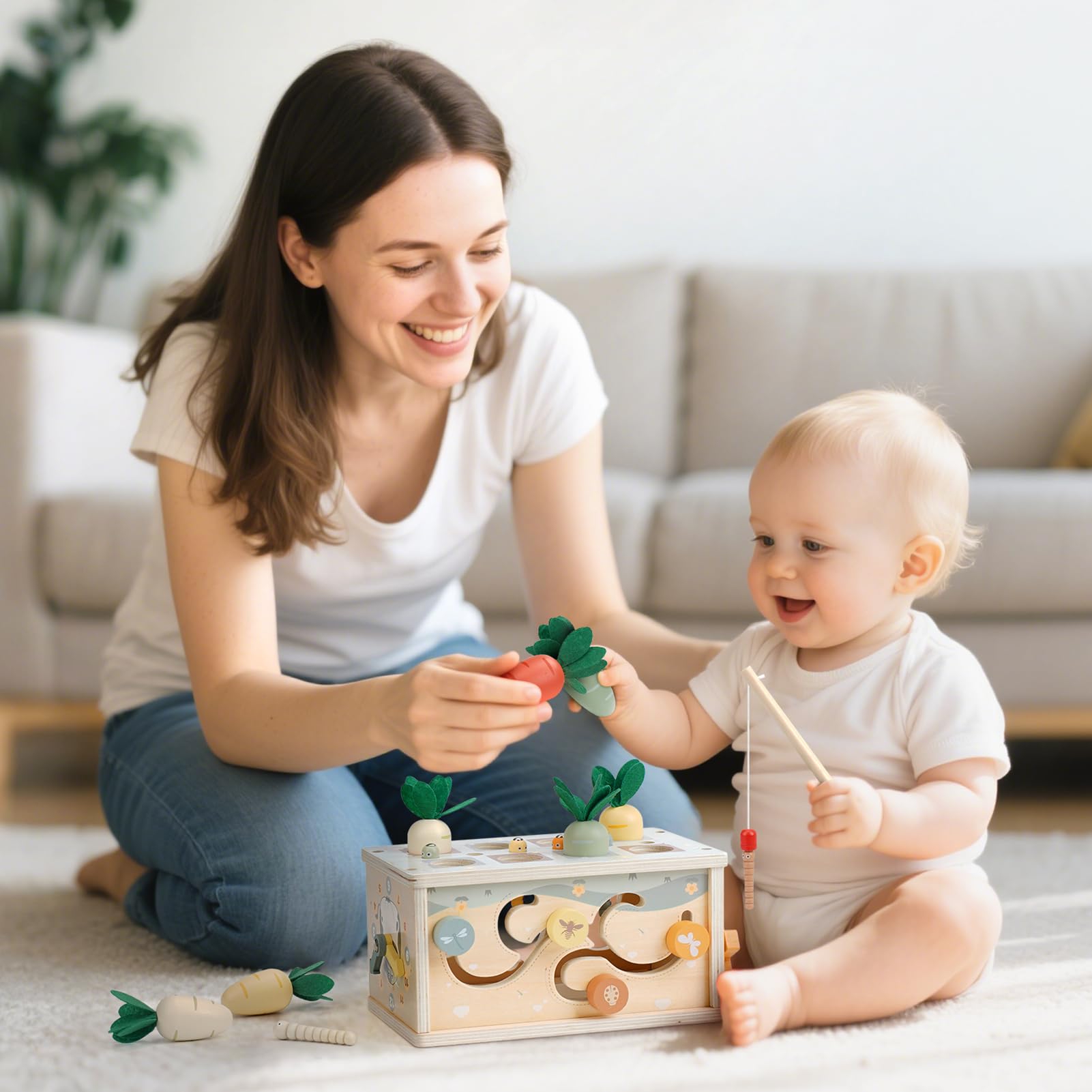 Joyreal tissue box toy carrot harvest close-up supports fine motor practice.