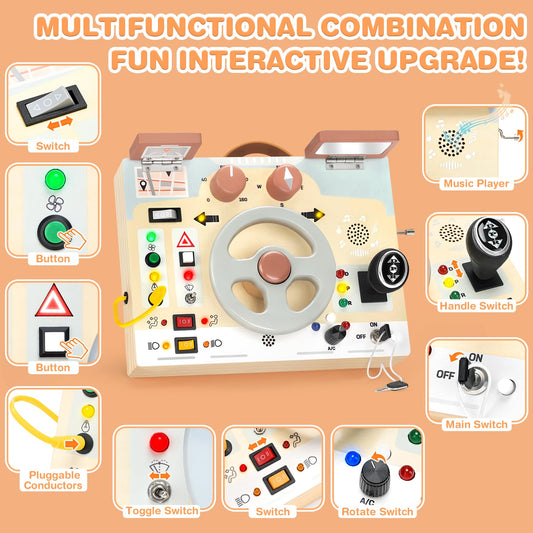 Joyreal busy board LED lights illuminate interactive learning moments.