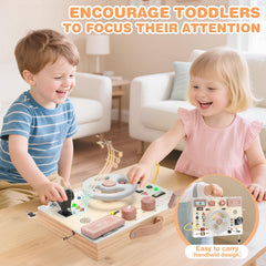 Joyreal wooden busy board uses safe materials for durable toddler play.