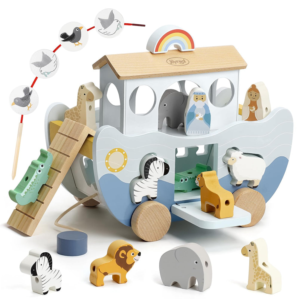 Joyreal Noah's Ark wooden ark promotes imaginative play.