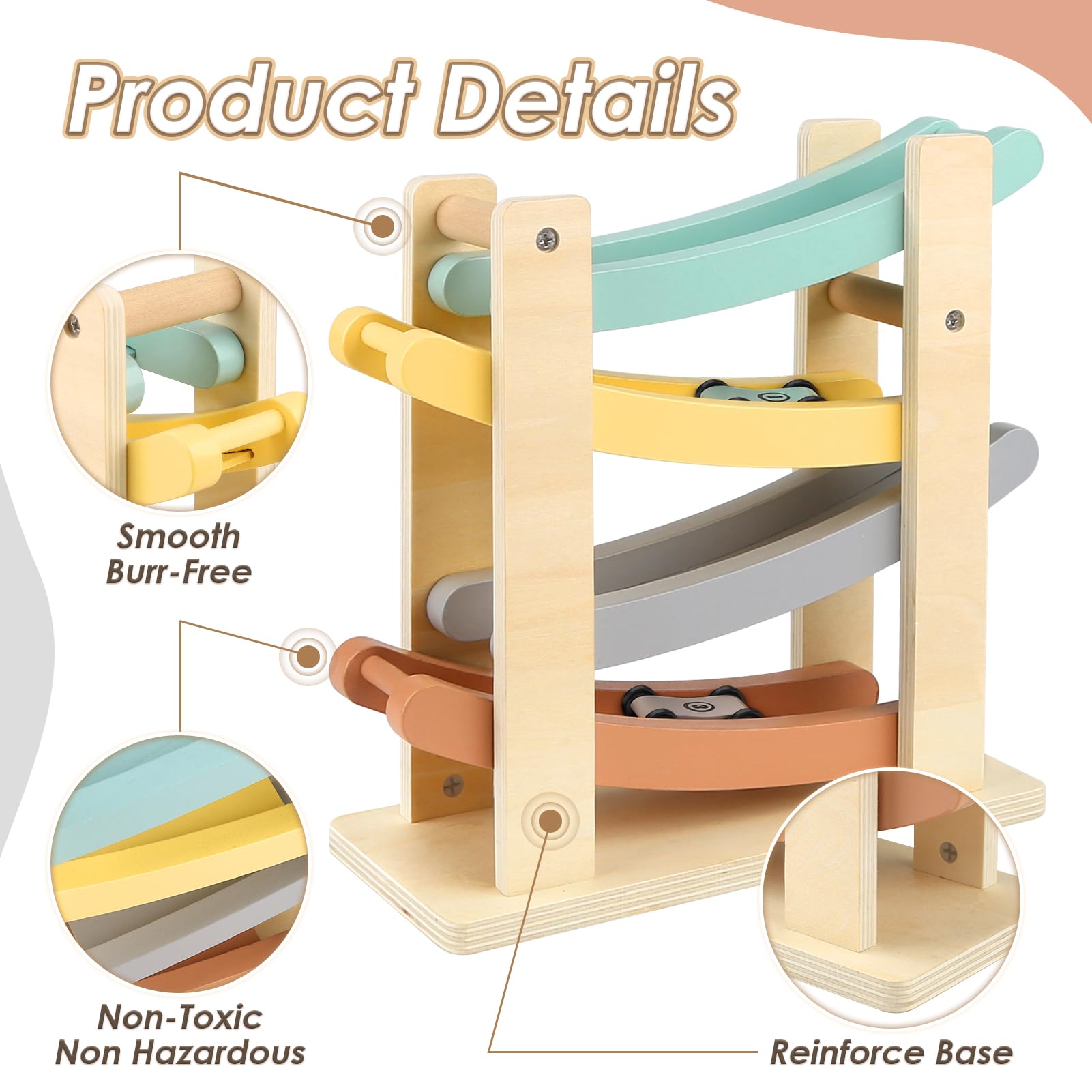 Joyreal wooden car ramp toy in gift-ready packaging for easy gifting.