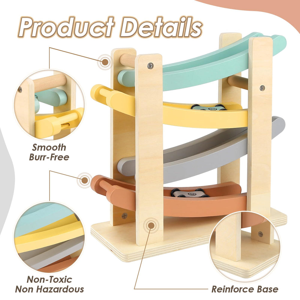 Joyreal wooden car ramp toy in gift-ready packaging for easy gifting.