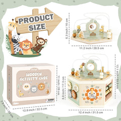 Joyreal wooden activity cube top storage keeps playspaces tidy.