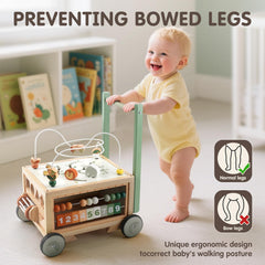 Joyreal wooden baby walker height is adjustable to fit growing babies.