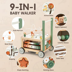 Joyreal wooden baby walker with rolling bell sparks auditory curiosity during playtime.